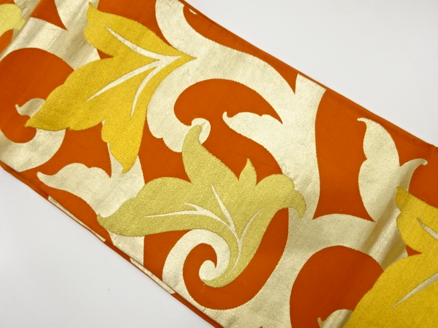 アンティーク　花唐草模様織り出し袋帯（材料）